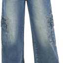 EMMIOL Cargo Pants Women Stretchy Wide Leg Baggy Jeans with Pockets Casual Trousers Y2K Vintage Streetwear Trendy 2026 (10, Mid Blue01)