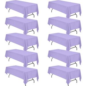 BRILLMAX 10 Pack Lavender Tablecloths 60 x 126 Inch for 8ft Rectangle Tables - 150 GSM Polyester Fabric, 15" Standard Drop, Water, Stain & Wrinkle Resistant Cloth Cover for Wedding Dining Buffet
