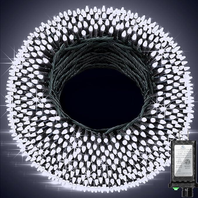 1500 LED 470FT Christmas String Lights, 12 Modes and Timer Memory Dimmable, Plug in Outdoor Waterproof Dark Green Wire Twinkle Fairy Light for for Xmas Yard Tree Wedding Party Outside Decor Cool White