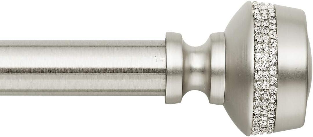 MODE Premium Collection 1 1/8" Diameter Curtain Rod Set with Brilliant Urn Curtain Rod Finials and Steel Wall Mounted Adjustable Curtain Rod, Fits 36 to 72 Windows, Brushed Nickel (Fits 36" - 72" wide windows)