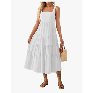 ZESICA Women's Summer Sleeveless Dress Casual Backless Loose Flowy Tiered Sundress Beach Cover up Tank Dresses, M