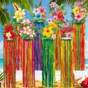 Affrolling 8 Pcs Hawaiian Luau Party Decoration Tropical Flower Hanging Decorations with Tassels for Hawaii Luau Tropical Floral Birthday Party Supplies 3.3 ft Outdoor Summer Door Banner Sign Decor