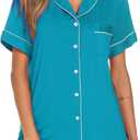 Aamikast Button Up Pajama Set for Women Shorts Short Sleeve Knit Sleepwear 2 Pice Pjs Sets (L)