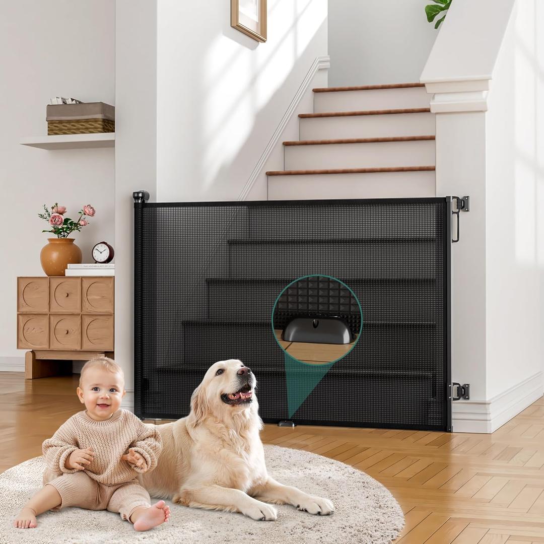 Babepai Retractable Baby Gates Extra Wide | 72" Wide x 34" Tall Dog Gates for Stairs | Indoor/Outdoor Use | Child Gates for Doorways, Deck, Porch, Hallways, Patio - Black