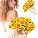 LOKOZ Sunflower Gifts for Women Get Well - Crochet Flowers Bouquet Blanket, Teacher Appreciation Gifts for Mom Sister Her Grandma Wife Birthday Presents Anniversary Home Decor 31 Inches