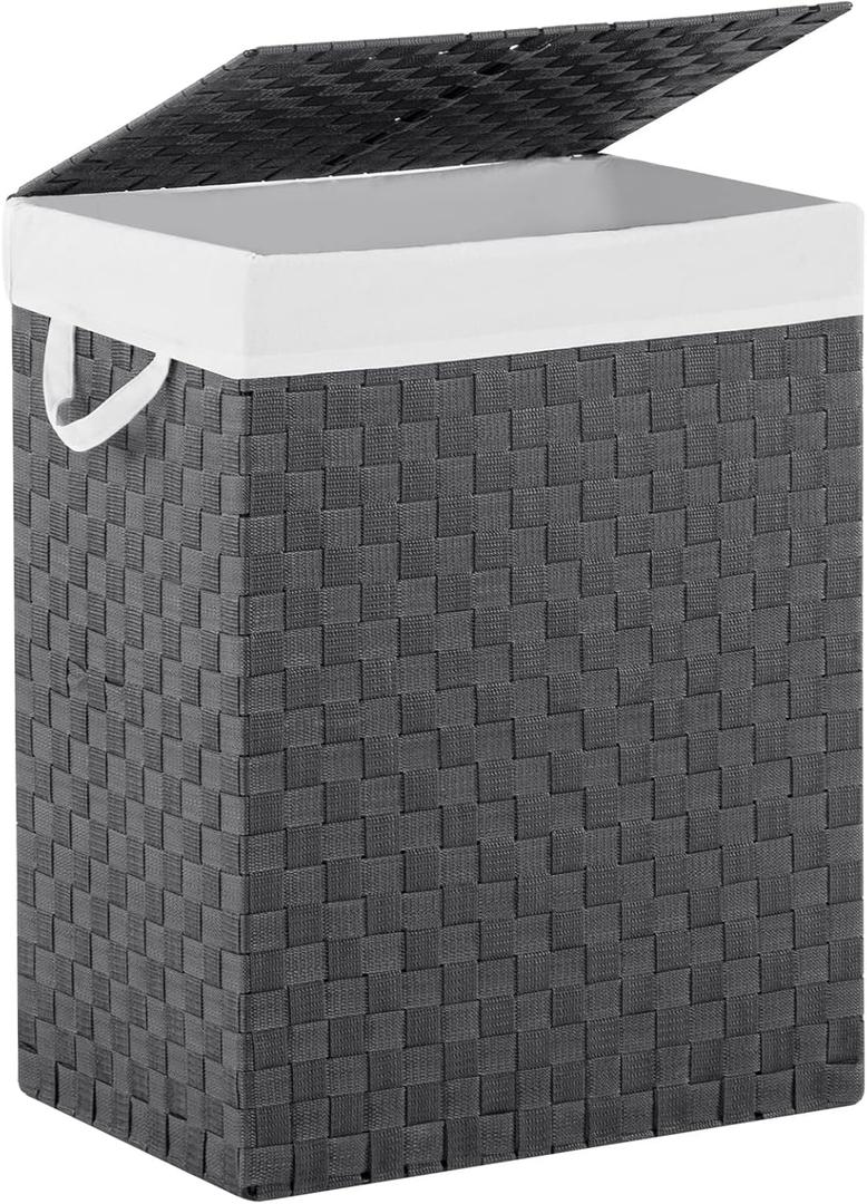 YOUDENOVA Handwoven Laundry Basket Hamper with Removable Liner Bag and Lid, Collapsible Clothes Hamper with Handle, Grey (90L) YOUDENOVA Handwoven Laundry Basket Hamper with Removable Liner Bag and Lid, Collapsible Clothes Hamper with Handle, Grey (90L)