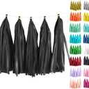 Black Tassel Garland 20 Pcs, Tissue Paper Tassels Garland Banner for Party Birthday Wedding Decoration Baby Shower Table Decor