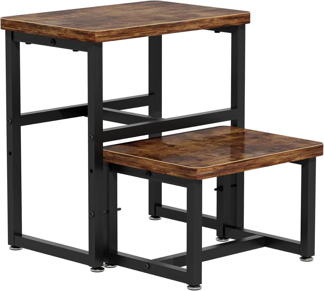 Toddler 2 Step Stool, Kids Wooden 2 Step Stools for Bathroom, Kitchen, Bedroom and Living Room, Heavy Duty Tall Stepping Stool for High Beds and Toilet up to 450-LBS