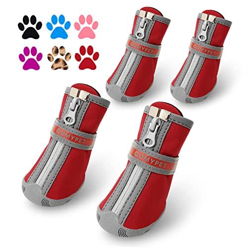 QUMY Dog Shoes for Small Dog, Puppy Dog Boots & Paw Protectors for Winter, Summer Hot Pavement, Waterproof in Rainy Weather, Ourdoor Walking, Indoor Hardfloors Skid-Resistant Soles, Red, Size 2