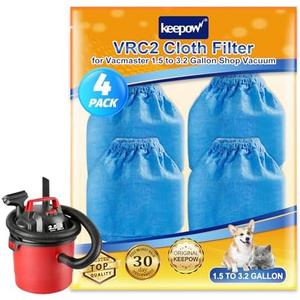 KEEPOW VRC2 Vacuum Filter Compatible with Vacmaster 1.5 to 3.2 Gallon Wet/Dry Vacuums, Compatible with Armor All 1.5-2.5 Gallon Wet/Dry Vacuum, 4 Pack