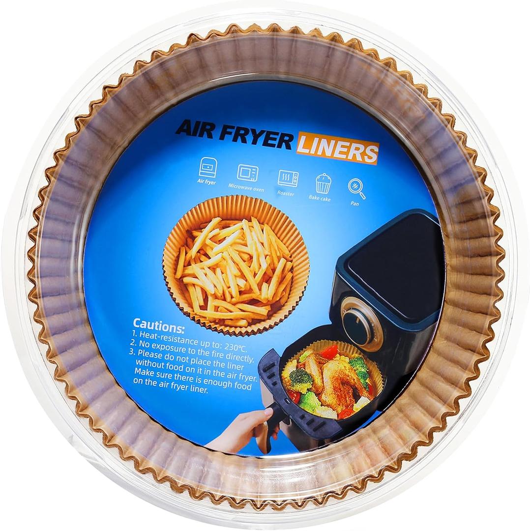 Air Fryer Liners Disposable,100PCS Parchment Paper,Air Fryer Paper Liners for 5-8QT Airfryer,Microwave,Non-Stick and Oil Proof for Easy Cleanup (Round,8IN)