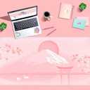 Cherry Blossom Mouse Pad Kawaii Pink Floral Desk Mat, Japanese Pastel Sakura Large Anime Gaming Mousepad XXL, Cute Aesthetic Mount Fuji Japan Keyboard Mats for Women Office Desk Pads 31.5"x15.75"