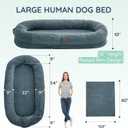 Human Dog Bed for Adult - Luxury Faux Fur Giant Size Dog Bed with Portable Handle, Egg Orthopedic Foam Bed with Blanket, 72"x40"x10", Grayish Blue
