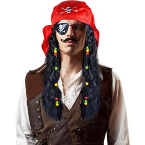 Pirate Costume Wig Set Halloween Dress Up Pirate Wig Bandana Eye Patch Theme Party Pirate Cosplay Accessories