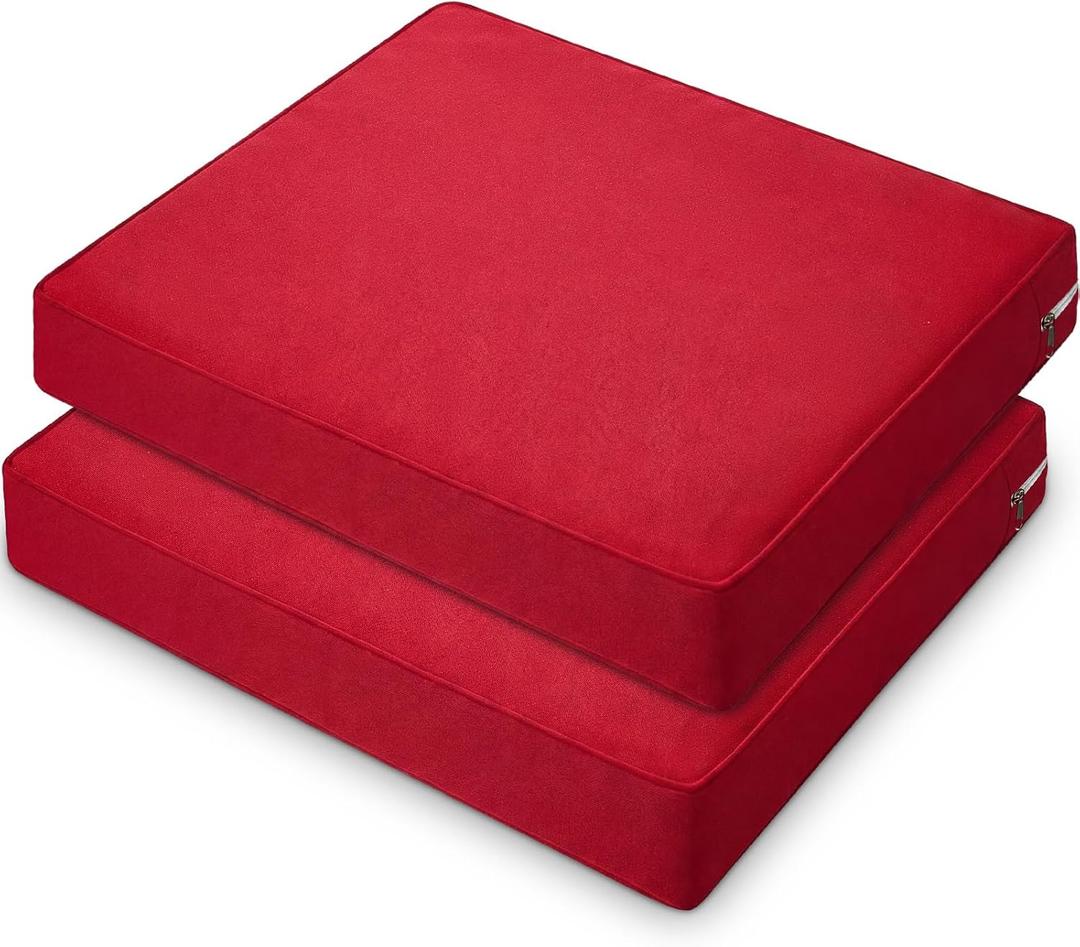 DoubleFill 2 Pcs Outdoor Ottoman Cushion 23"x19"x3" Waterproof Fade Resistant Outdoor Footstools Cushion Removable Patio Ottoman Cushions with Adjustable Fixing Strap for Stool (Red)