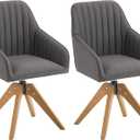 Furniliving Mid Century Modern Accent Chair Set of 2, 36.8 Inch Upholstered Swivel Chair for Living Room with Arms Home Office Desk Chair for Bedroom Wood Legs Computer Task Chair No Wheels, Darkgrey