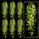 Mudder Fake Ivy Vines with Lights, LED Artificial Hanging Green Leaves Vines for Outdoors Patio Porch Decor (Basket Not Included) (Greenery Style, 6 Packs)
