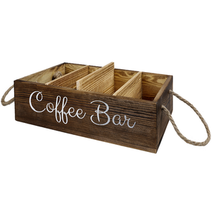 Coffee Station Organizer - Wooden Coffee Bar Organizer with 3 Removable Dividers,Coffee Pod Holder Storage Basket with Coffe Spoon, Coffee Station Holder for Coffee Bar Decor, Coffee Lover