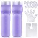 Hair Oil Applicator 2 Pack 6 Ounce Leak Proof Root Comb Bottle with 12-Tooth Comb for Hair Dye & Oil, Graduated Scale (Purple)