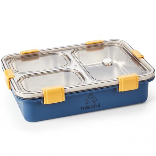 Bento Lunch Box for Kids & Adults - 1200ml 304 Stainless Steel Bento Box, 3 Compartments, Airtight & Leak-Proof Lunchbox, BPA-Free Food Container, Free Cutlery Set, Portable for School & Work - Blue