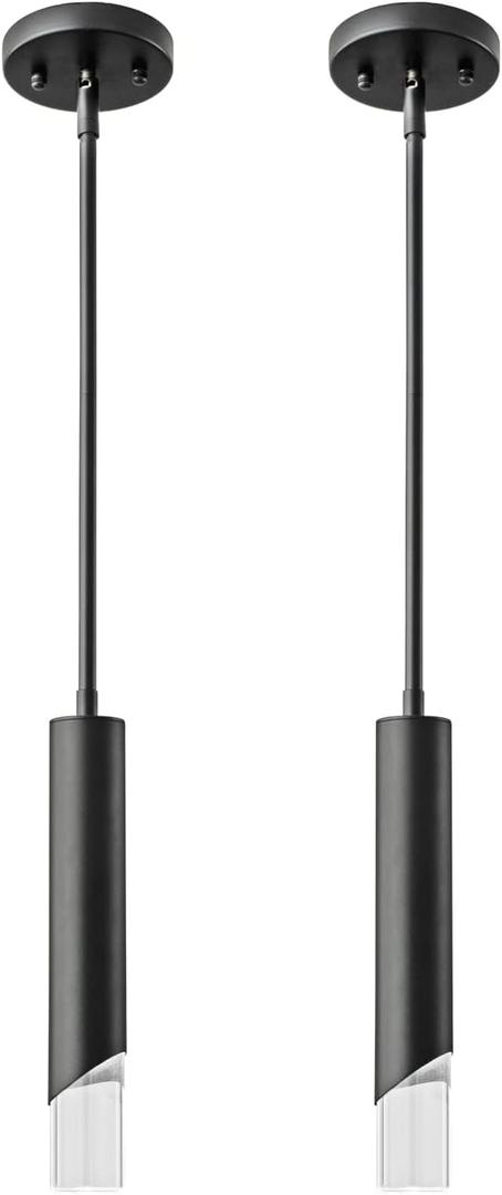 Modern Pendent Lights in Kitchen, Black Mini Pendant Light Bedroom Bedside Table Small Chandelier, Metal Rod Ceiling Pendant Lighting for Kitchen Island Bedroom Restaurant bar (2-Pack)
