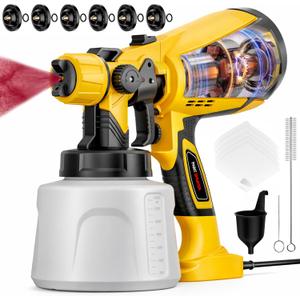Paint Sprayer Indoor Outdoor, 1000W Electric Handheld HVLP Spray Paint Gun with 3 Patterns 6 Nozzles, Easy to Clean & Use, Stain Sprayer for House Painting, Furniture, Cabinets, Walls, Doors, Fences