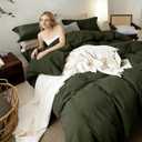 Linen Feel Olive Green Duvet Cover California King Size 104'' W x 98'' L, Percale 100% Washed Cotton Duvet Cover with Zipper Closure Plus 2 Pillowcases, Oeko TEX Standard 100 Certificated