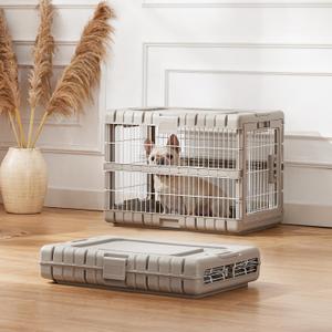 Foldable Dog Crate for Medium Dogs - 28" L Collapsible Dog Kennel No Tools Required with 4 Sides Steel Cage for Dogs Indoor, Portable Carrier with 2 Smooth Wheels for Travel (28.66 x 19.17 x 22.17 in, Beige)