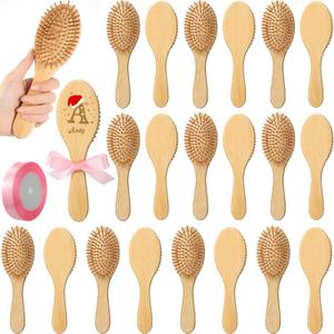 24 Pcs DIY Bamboo Wooden Hairbrush for Gift Bulk, Wooden Paddle Hair Brush for Massaging Scalp Thick, Thin, Curly, and Dry Hair Women and Men Travel Engraving Gift for Wedding Christmas