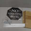 No Soliciting Sign For House - 10"x10" Aluminum Heavy Duty Weather Resistant With 28" high Stake, Contains Self-Adhesive No Soliciting Signs For Home Black