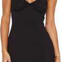 Women's Summer Mini Dresses Sexy Lace Straps Sweetheart Neckline Backless Cocktail Party Bodycon Dress (Large, Black)