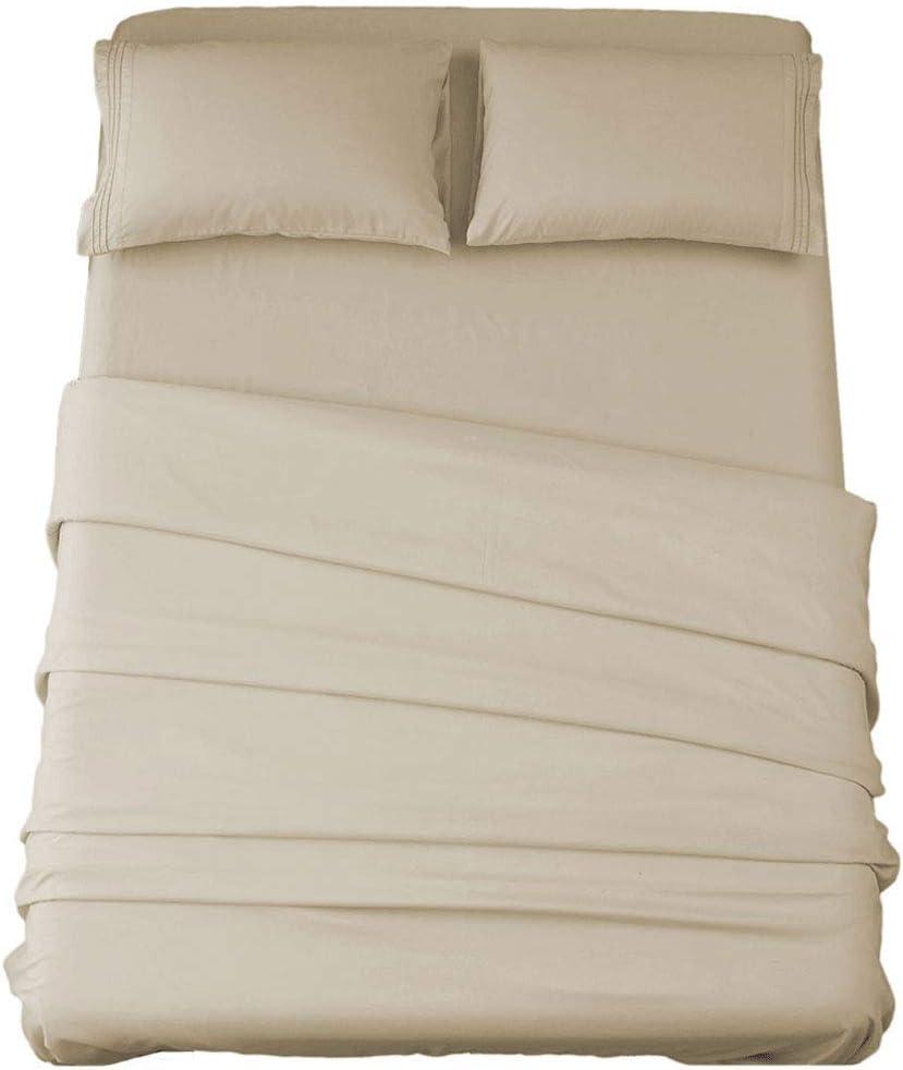 SONORO KATE Bed Sheet Set Super Soft Microfiber 1800 Thread Count Luxury Egyptian Sheets 16-Inch Deep PocketWrinkle and Hypoallergenic-4 Piece (Beige, Queen)