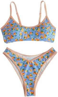 SHENHE Women's 2 Piece Swimsuits Floral Scoop Neck High Cut Spaghetti Strap Bikini Set Large