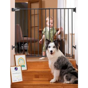 Babelio Baby Gate for Stairs, Kitchen & Doorways, No Bottom Bar| Easy Installation| One-Handed Operation| Auto-Close| Hardware Mount (Drill Needed) Safety Dog Gate (Black - B17, 34" H, 29-49" W-Wide)