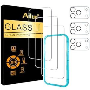 Ailun 3 Pack Screen Protector for iPhone 17 Pro [6.3 inch] + 3 Pack Camera Lens Protector with Installation Frame, Sensor Protection, Dynamic Island Compatible, Case Friendly Tempered Glass Film