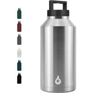 BJPKPK Half Gallon Water Bottle Insulated, Dishwasher Safe 64 oz Water Bottle with Handle, Leakproof BPA Free Thermal Flasks, Large Metal Jug for Sports, Stainless Steel Primary Color