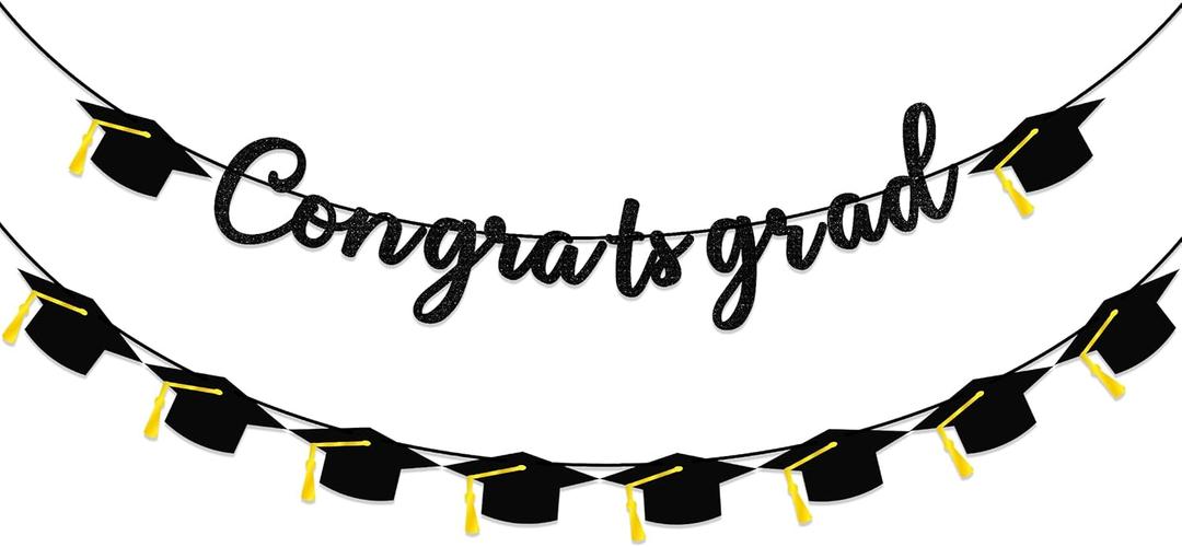 5 x Graduation Decorations Banner, Graduation Decorations 2025, Black Glitter Congrats Grad Banner, Class of 2025 Grad Garland for College High School Grad Party Supplies Decor