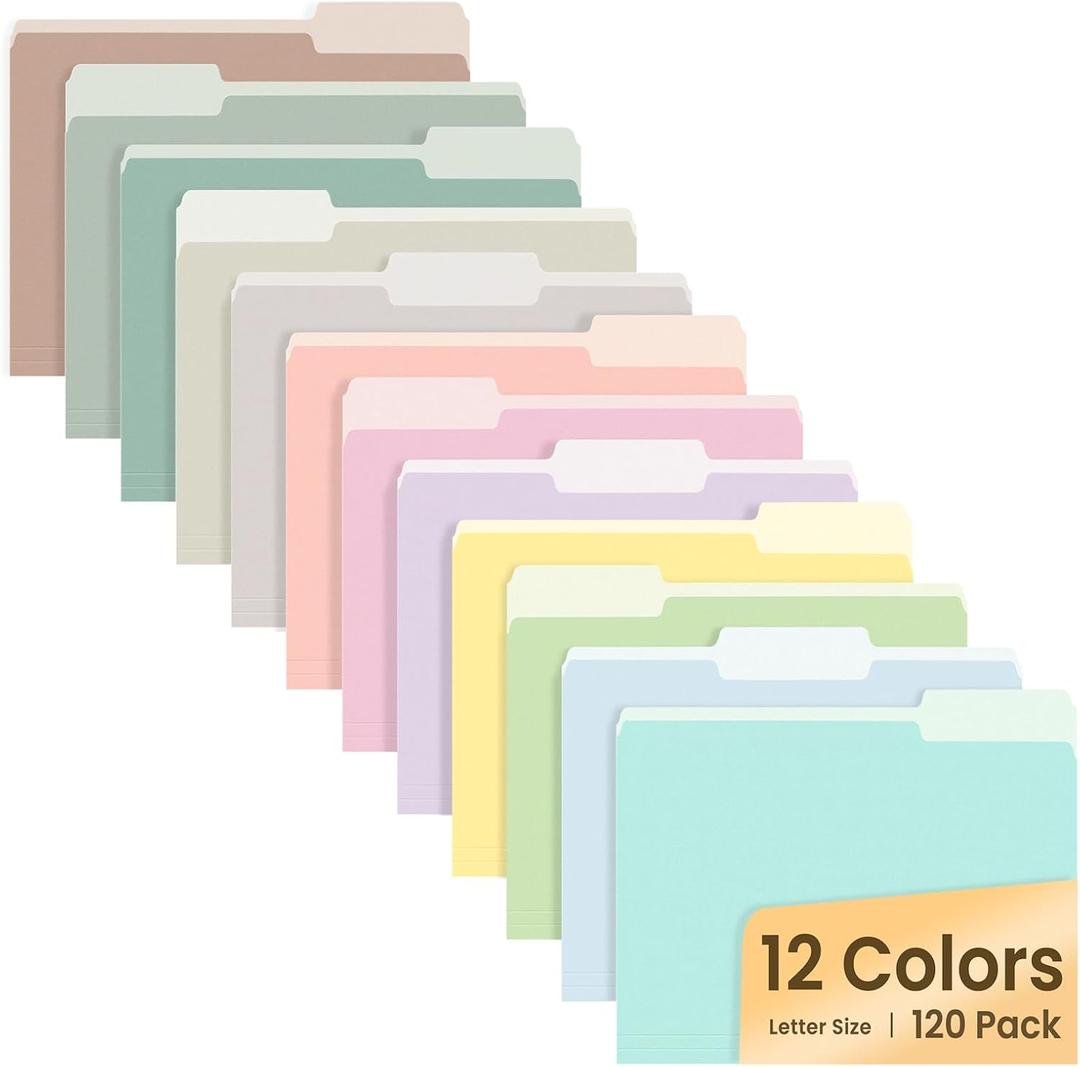 SUNEE File Folders, 120 Pack Manilla Folders 8.5 x 11, 12 Colors Folder Office Organization Home School Folders for Documents Files Paper