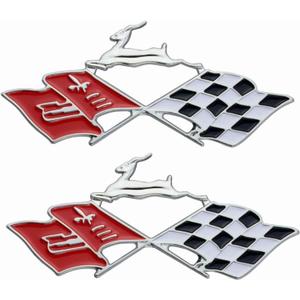 2Pcs Metal Impala SS Emblems Rear Side Crossed Flags Badge Replacement for 61-62 Chevrolet Chevy Impala 3780964 (Chrome/Red)