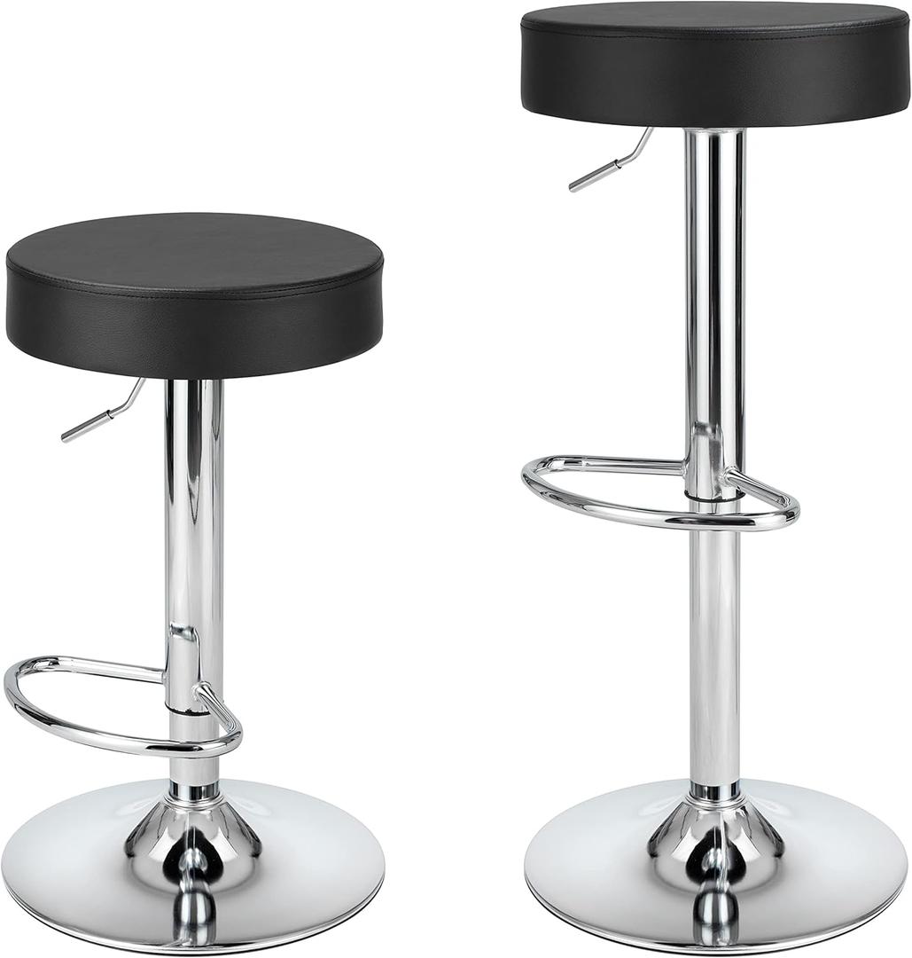 Finnhomy Bar Stools Set of 2 Modern PU Leather, Swivel Barstools with Footrest and Backless Round, Counter Height Adjustable Modern Counter stools for Kitchen, Black