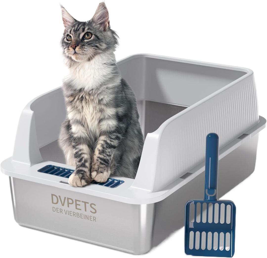 Stainless Steel Cat Litter Box with High Sides Lid, Extra Large XL for Big Cats,Open Top Metal Kitty (Light Grey, 24" L x 16" W x 11" H) Stainless Steel Cat Litter Box with High Sides Lid, Extra Large XL for Big Cats,Open Top Metal Kitty (Light Grey, 24" L x 16" W x 11" H)