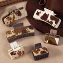 6PCS Hair Claw Clips for Women Western Leather Square Hair Clips Cows Print Matte Faux Cattle Hide Hairpins Neutral Cowhide Large Small For Her Friends Girls Thick Thin Hair Accessories