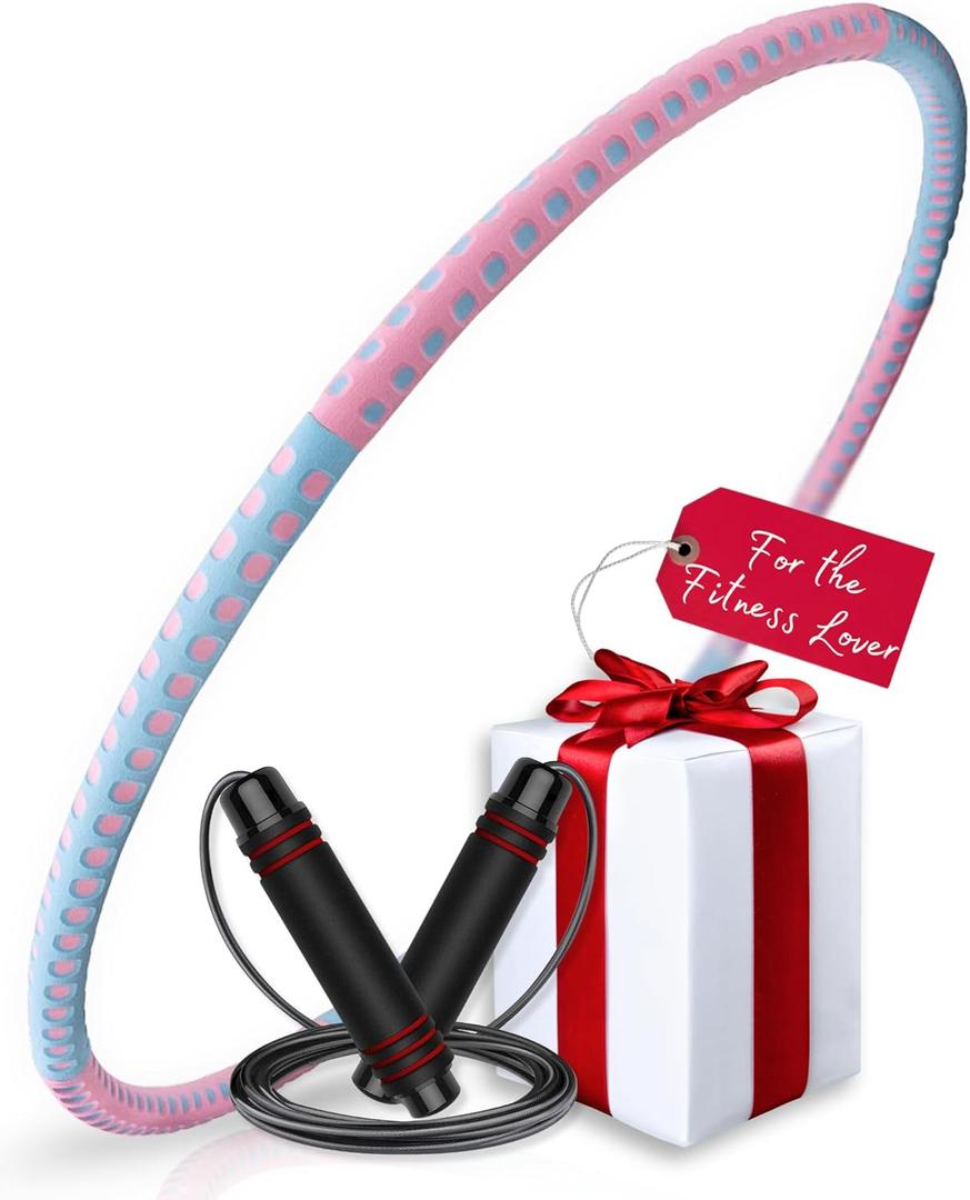 Weighted Hula Hoops for Women - Stable Exercise Hula Hoop with Adjustable Weight to 6.5 lb - Fitness Hula Hoop for Adults Weight Loss for Women - Free Jumping Rope