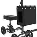 Lightweight Knee Scooter Crutch Alternative, Foldable & Adjustable Knee Scooter for Adults for Foot Surgery, Steerable Knee Walker with Detachable Storage Basket, Includes DIY Stickers-Black