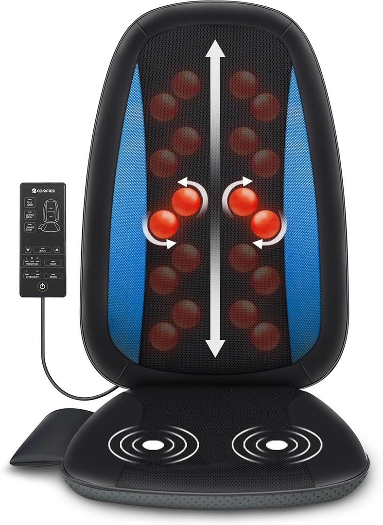 COMFIER Shiatsu Back Massager with Heat,Deep Tissue Kneading Massage Seat Cushion,Massage Chair Pad for Full Back,Body Massager for Home or Office Chair use, CF-2606