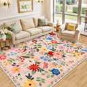Area Rug 9x12 Living Room: Floral Washable Boho Soft Carpet Beige