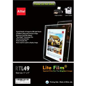 RTL49] Lite Film 10 sheets of 11" x 17", Translucent Backlit Film sheets, Back Lit Paper Sheets for LED Lightboxes, Suitable for Inkjet printers or Laser copiers