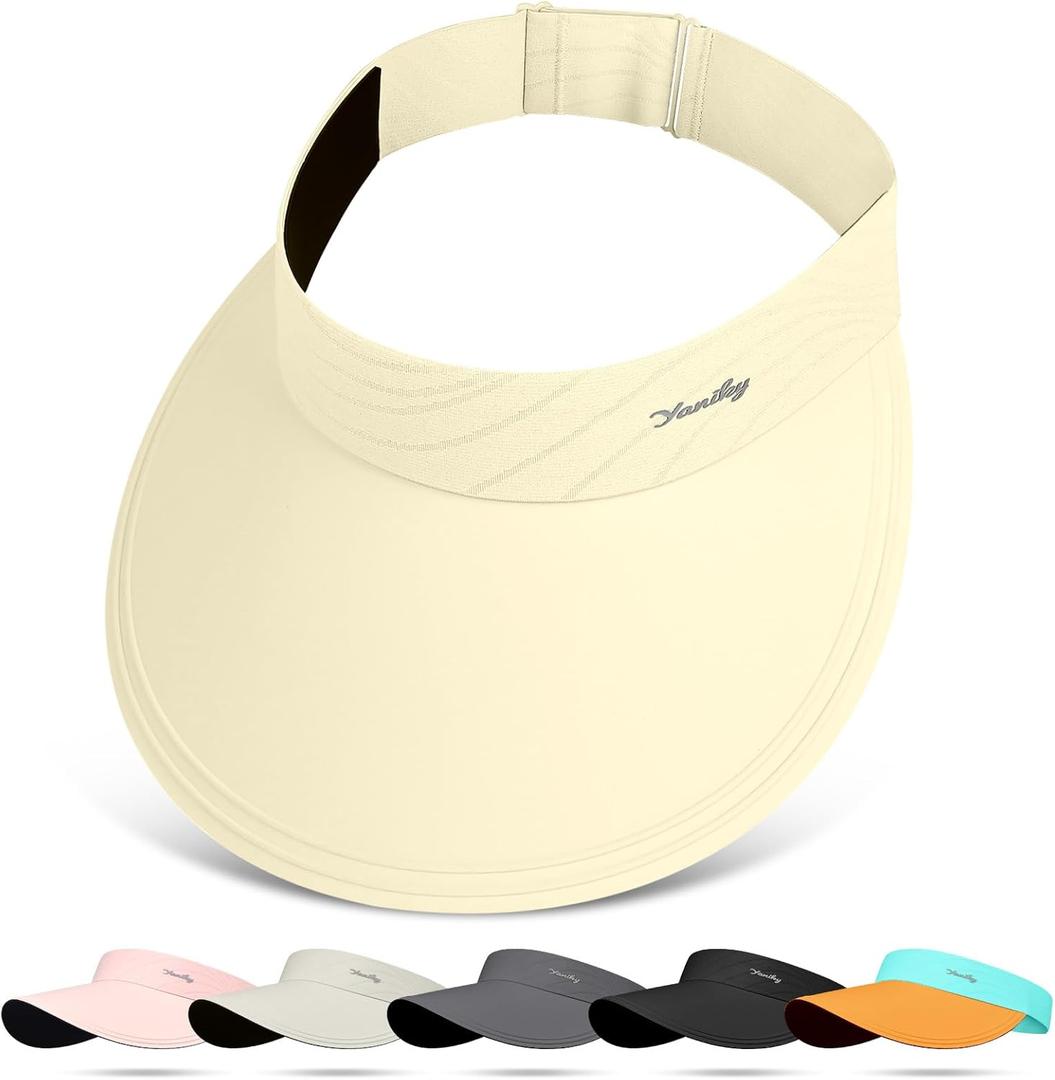 Sun Visor for Women Wide Brim Summer UPF50+ UV Protection Seamless Sun Hats Foldable Beach Cap (One Size, Beige)