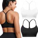 Buauty 2 Packs Y Back Sports Bra for Women, Low Impact Padded Racerback Spaghetti Strap Bras, Workout Yoga Tops, Medium