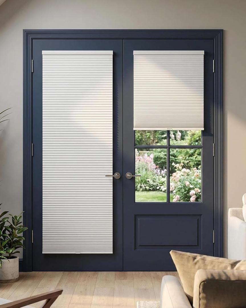 No Drill Blackout Cellular Shades for French Doors, 1 Pack, 25"x70", White